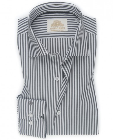 Chemise Homme Angelo Ricci Regular Fit en Popeline Rayée - Gris et Blanc