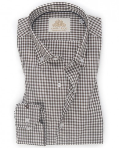Chemise Homme Angelo Ricci Regular Fit à Carreaux - Marron et Blanc