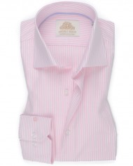 Chemise Homme Angelo Ricci Regular Fit en Popeline Rayée - Rose Clair et Blanc
