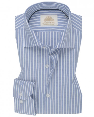 Chemise Homme Angelo Ricci Regular Fit en Popeline Rayée - Bleu Foncé et Blanc