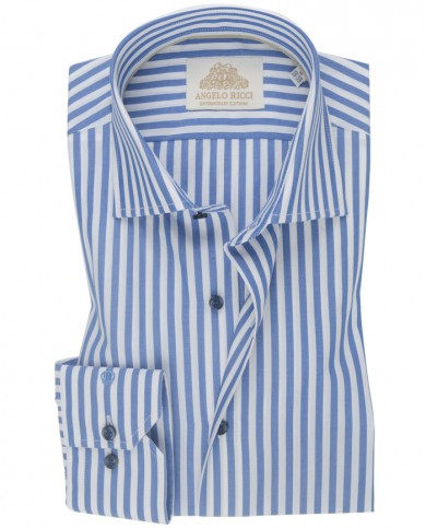 Chemise Homme Angelo Ricci Regular Fit en Popeline Rayée - Bleu Royal et Blanc