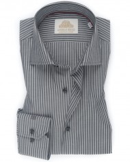 Chemise Homme Angelo Ricci Regular Fit en Popeline Rayée - Gris Anthracite et Blanc