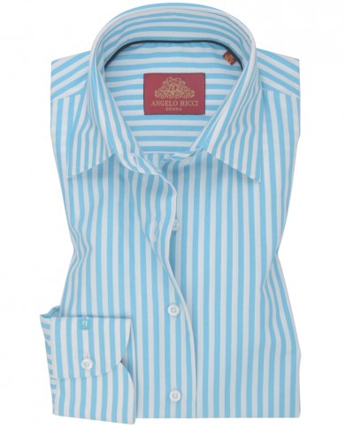 Chemise Homme Angelo Ricci Regular Fit en Popeline à Rayures Bleues et Blanches