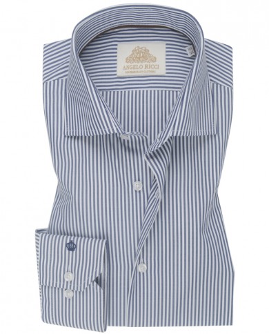 Chemise Homme Angelo Ricci Regular Fit en Popeline Rayée - Gris et Blanc