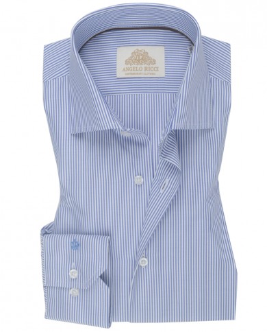 Chemise Homme Angelo Ricci Regular Fit en Popeline Rayée - Bleu Ciel et Blanc