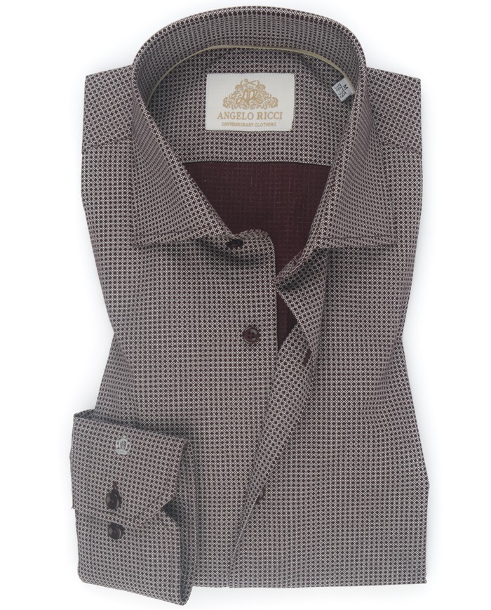 Chemise Homme Angelo Ricci Regular Fit à motifs Marron