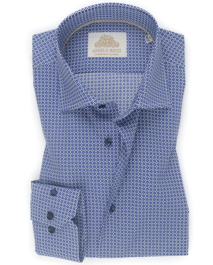 Chemise Homme Angelo Ricci Regular Fit à motifs- Bleu Clair et Marine