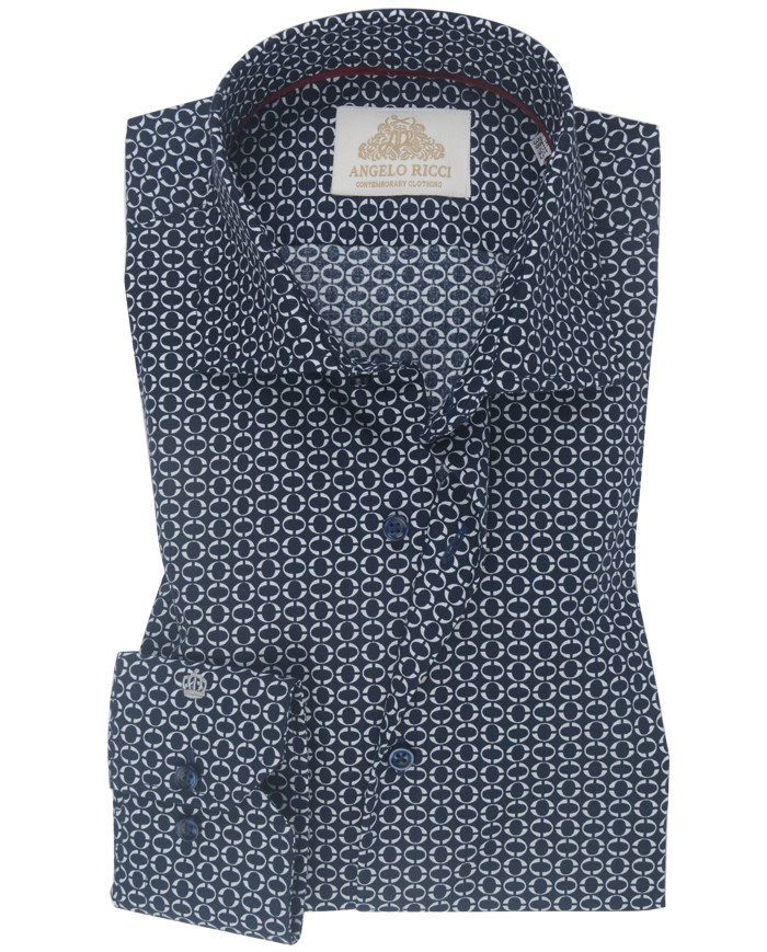 Chemise Homme Angelo Ricci Regular Fit à motifs- Bleu Marine