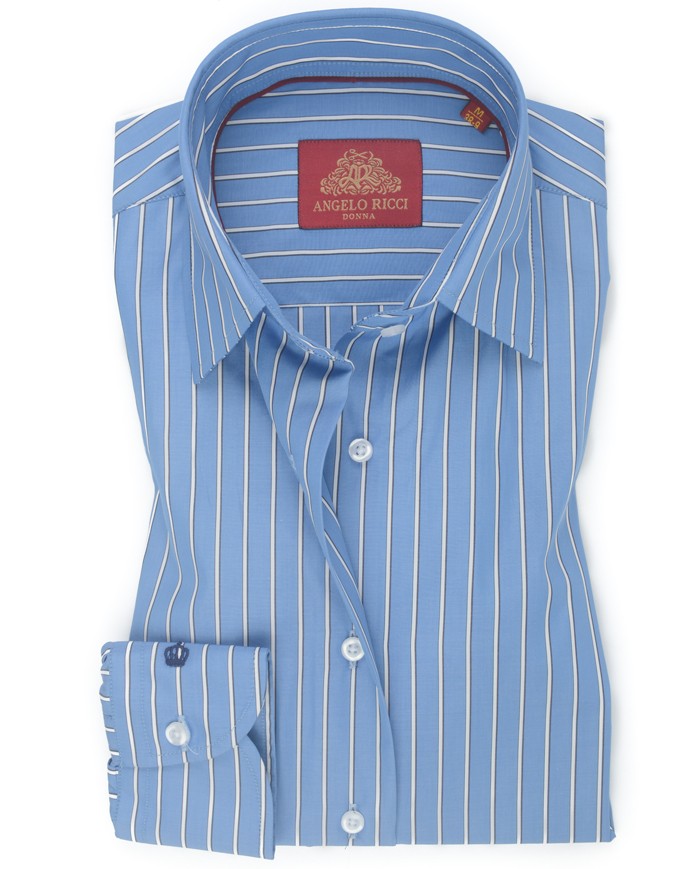 copy of Chemise Femme Angelo Ricci Regular Fit en Popeline à Rayures - Bleu Ciel et Blanc