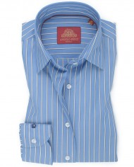 Chemise Homme Angelo Ricci Regular Fit en Popeline à Rayures - Bleu Ciel et Blanc