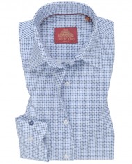 Chemise Femme Angelo Ricci Regular Fit en Popeline à Petits Motifs - Bleu et Blanc